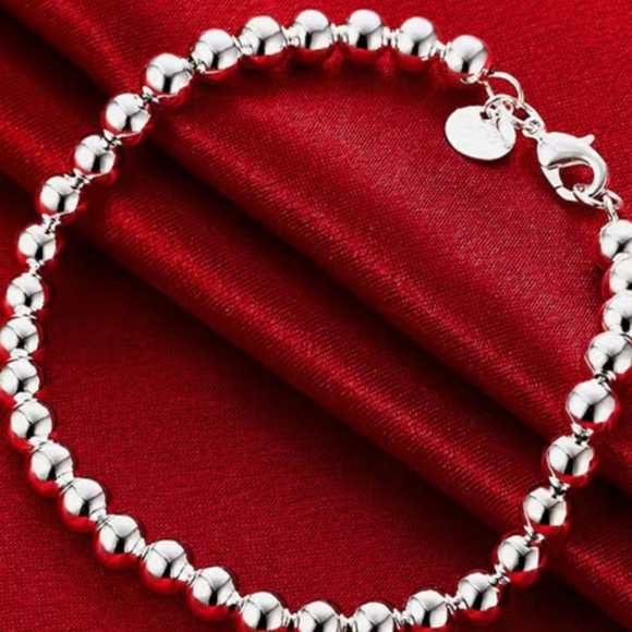 .925 stamped Silver plated beaded ball bracelet - Picture 5 of 9